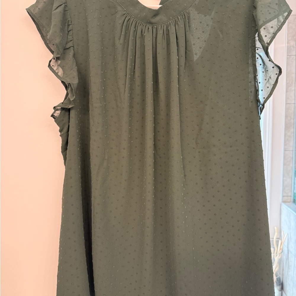 Women's Olive Swiss Dot Ruffle Sleeve Blouse
